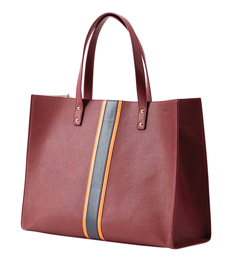 Large Tote - Burgundy With Orange And Black Stripe - Peelo Accessories