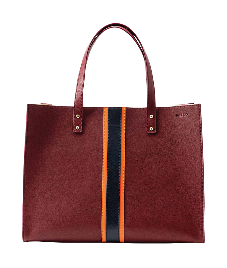 Large Tote - Burgundy With Orange And Black Stripe - Peelo Accessories